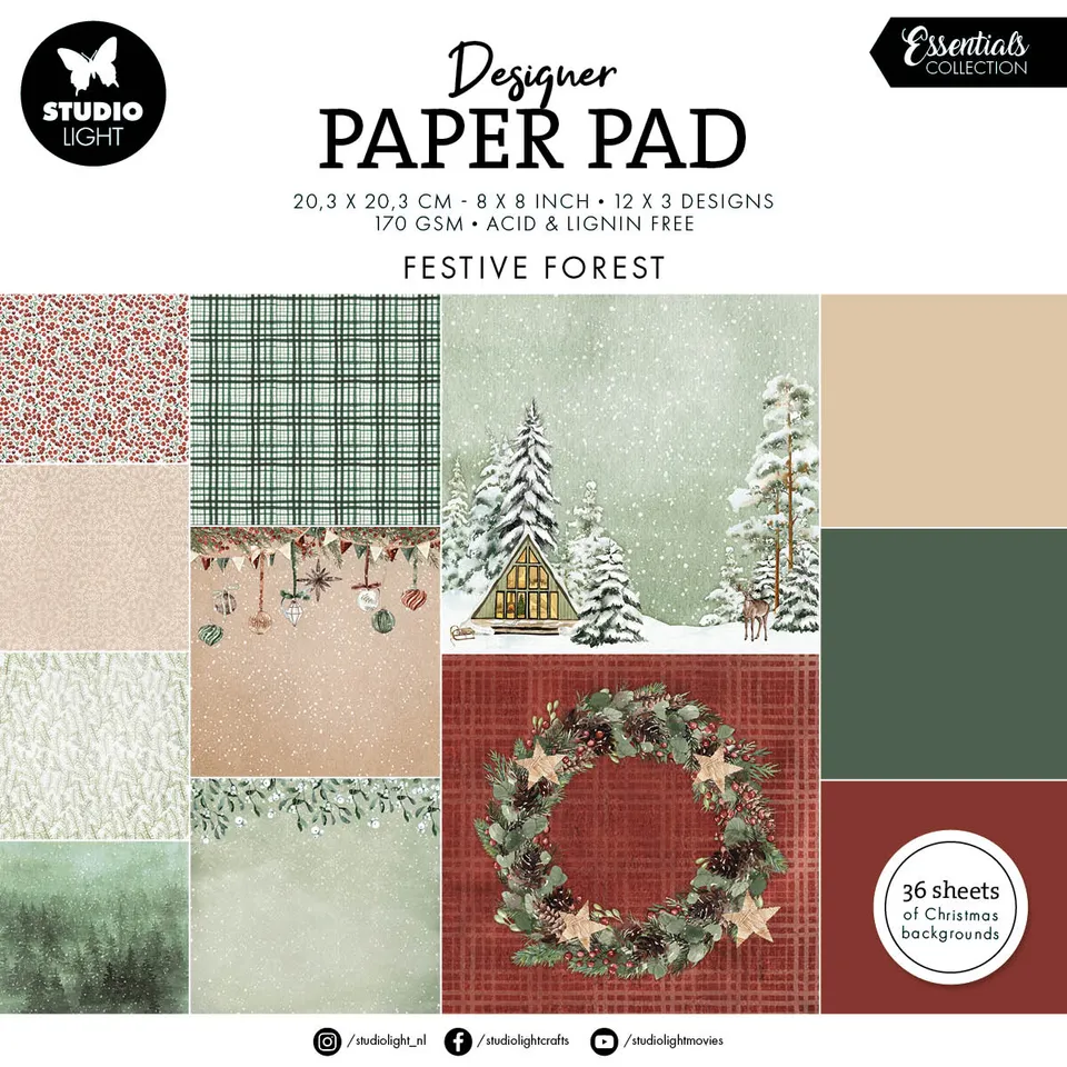 Studio Light Essentials Festive Forest papirblokk 20x20 cm