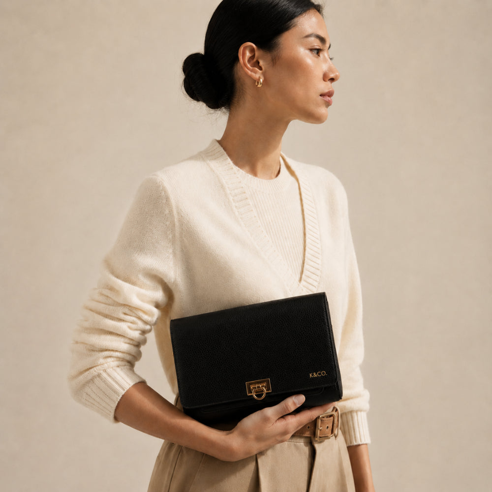 KaiserCraft K&Co Clasp Wallet clutch lommebok svart skinn