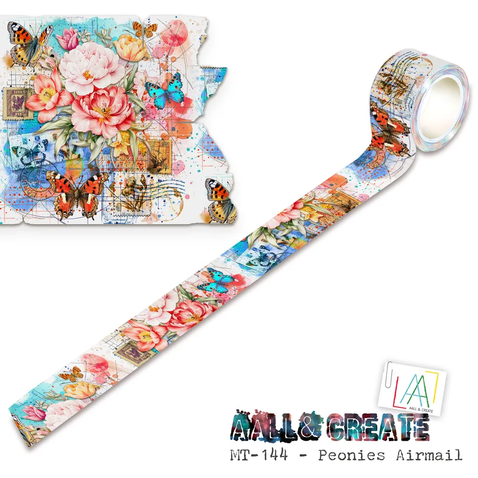 Aall and Create MT-144 Peonies Airmail washi tape 25mm 10m