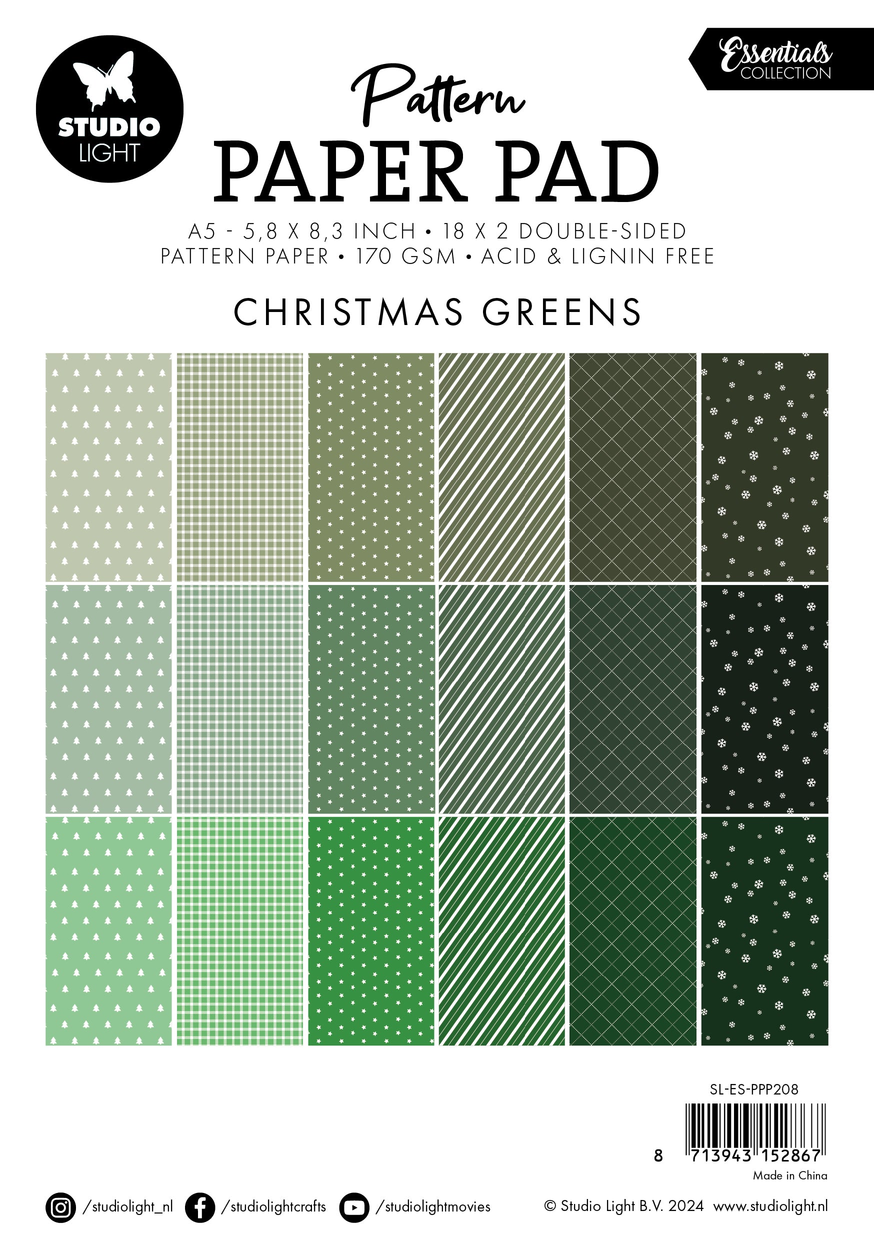 Studio Light Essentials Christmas greens mønsterblokk 36 ark