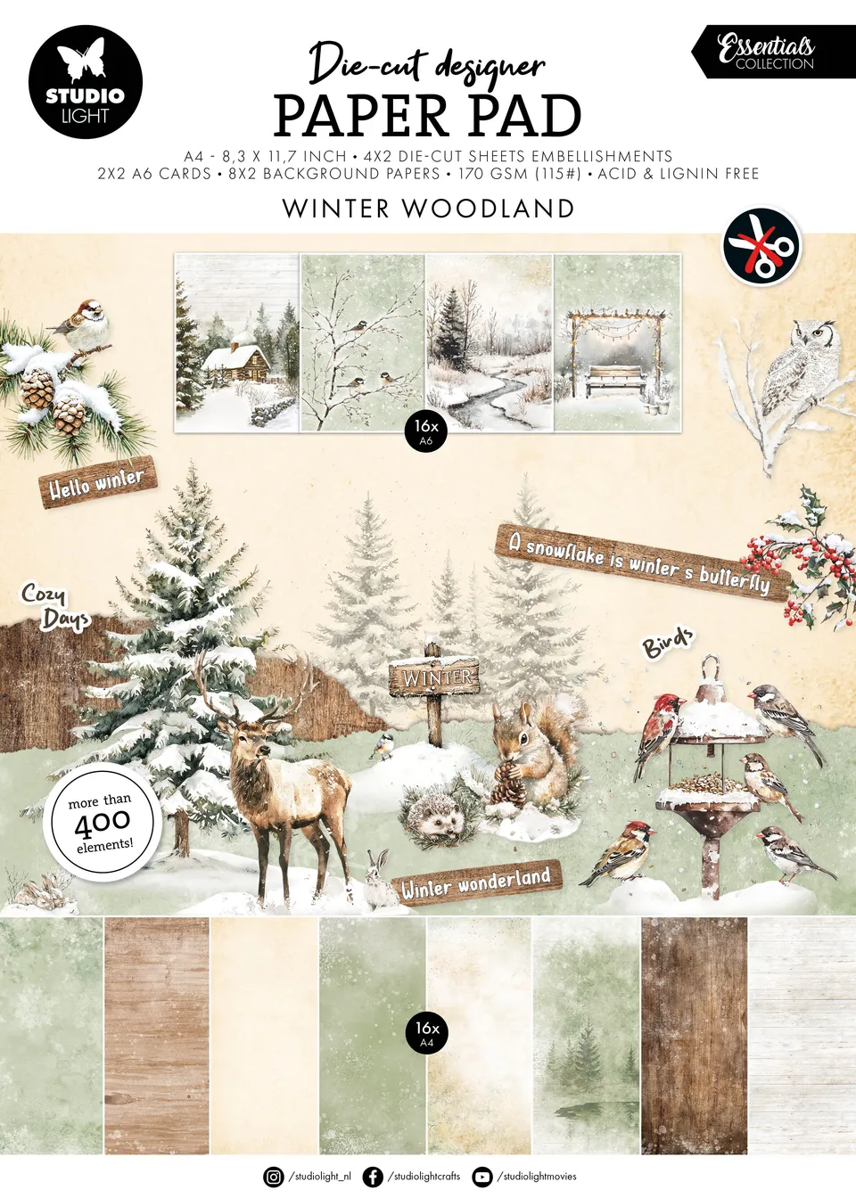Studio Light Essentials Winter Woodland papirblokk 28 ark