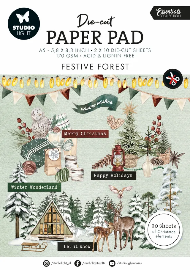 Studio Light Essentials Festive Forest dieskutt papirblokk jul