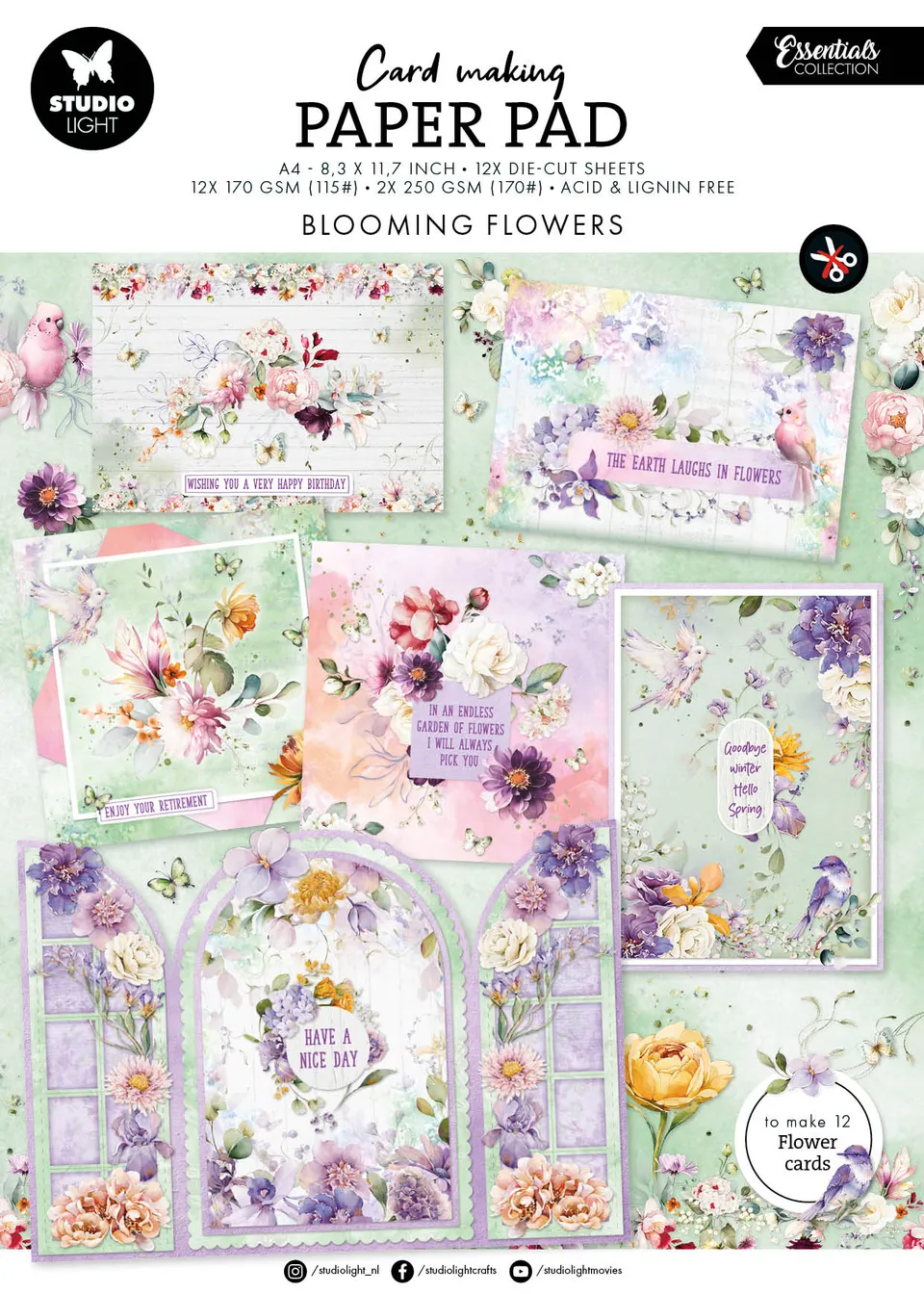 Studio Light Essentials Flowers papirblokk 14 ark