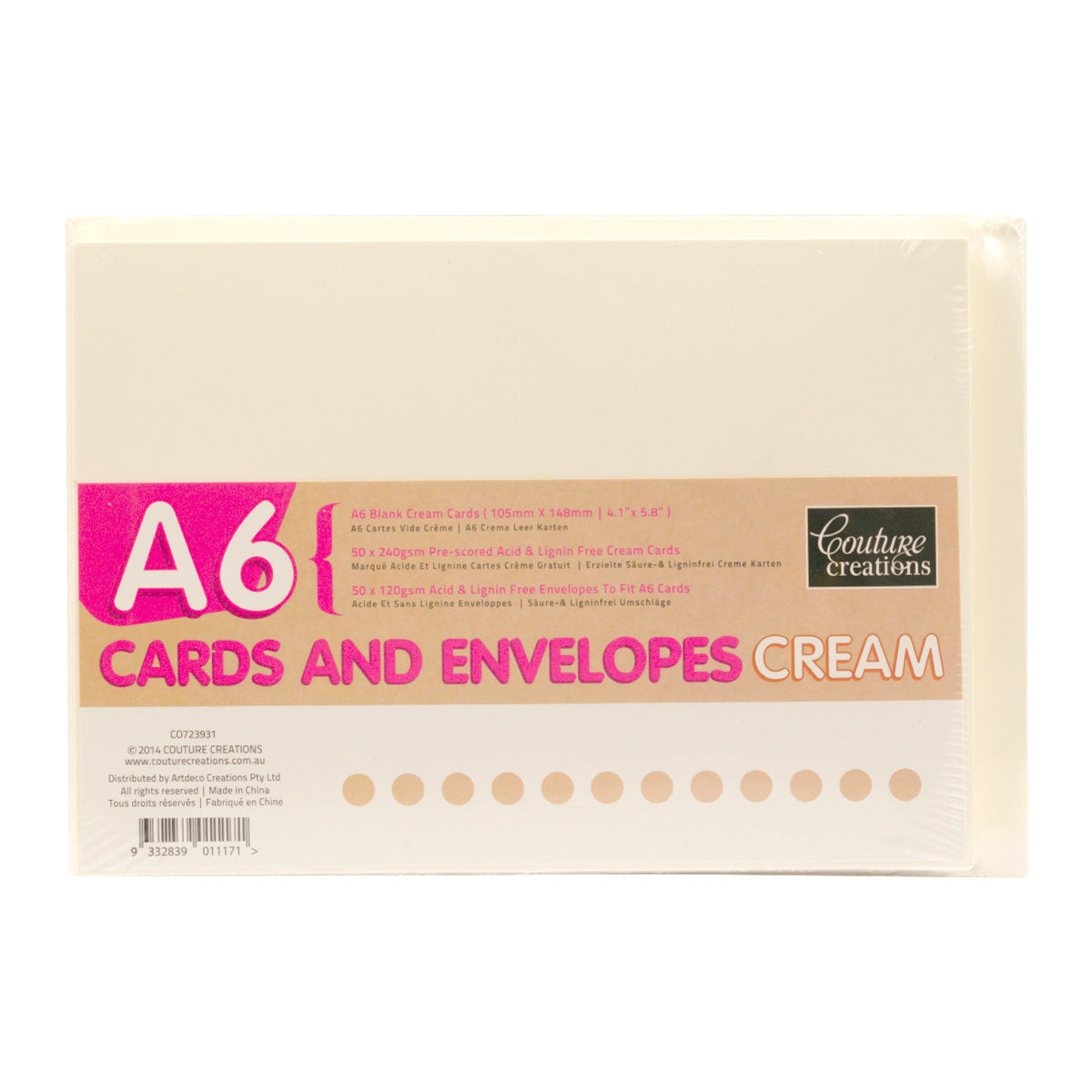 Couture Creations A6 Cream kortsett 50 kort + konvolutter