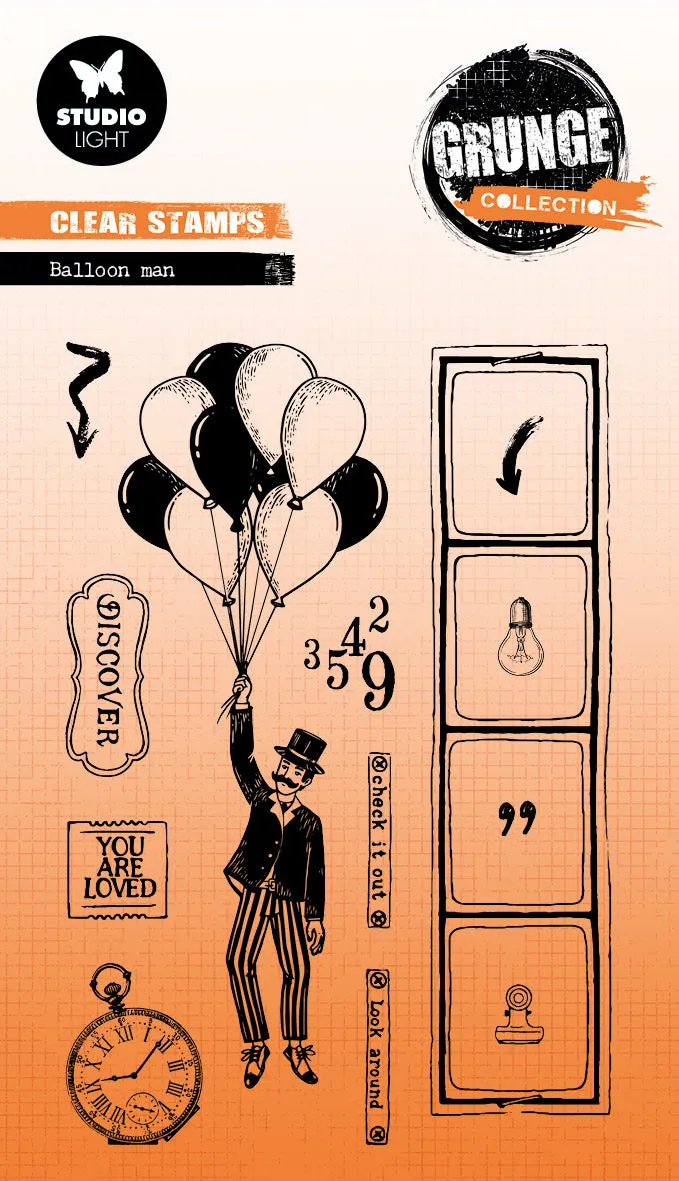 Studio Light Grunge Ballon Man clear stamp røff 93x136 mm