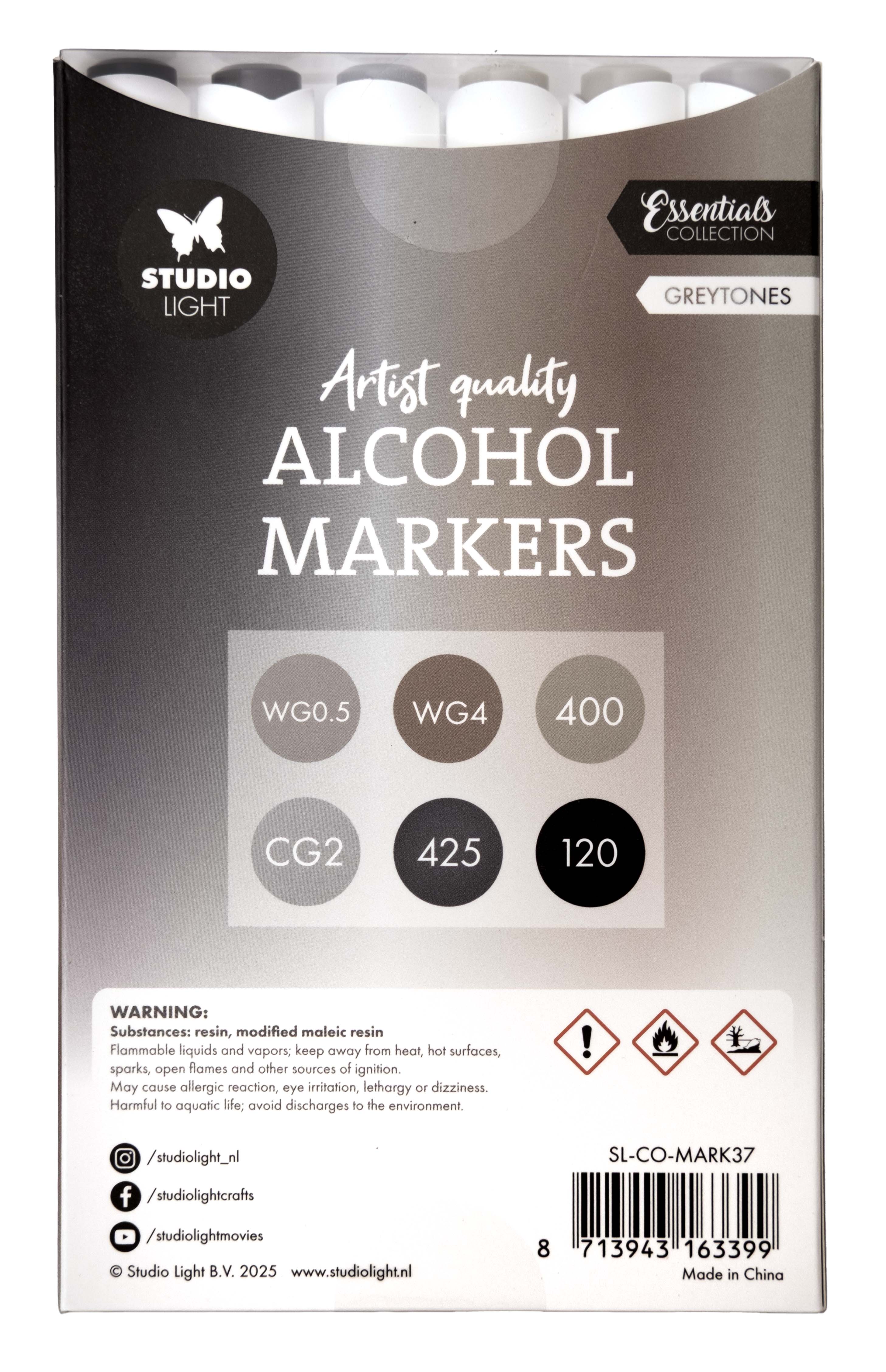 Studio Light Essentials Greytones alkoholmarkører 6 stk grå