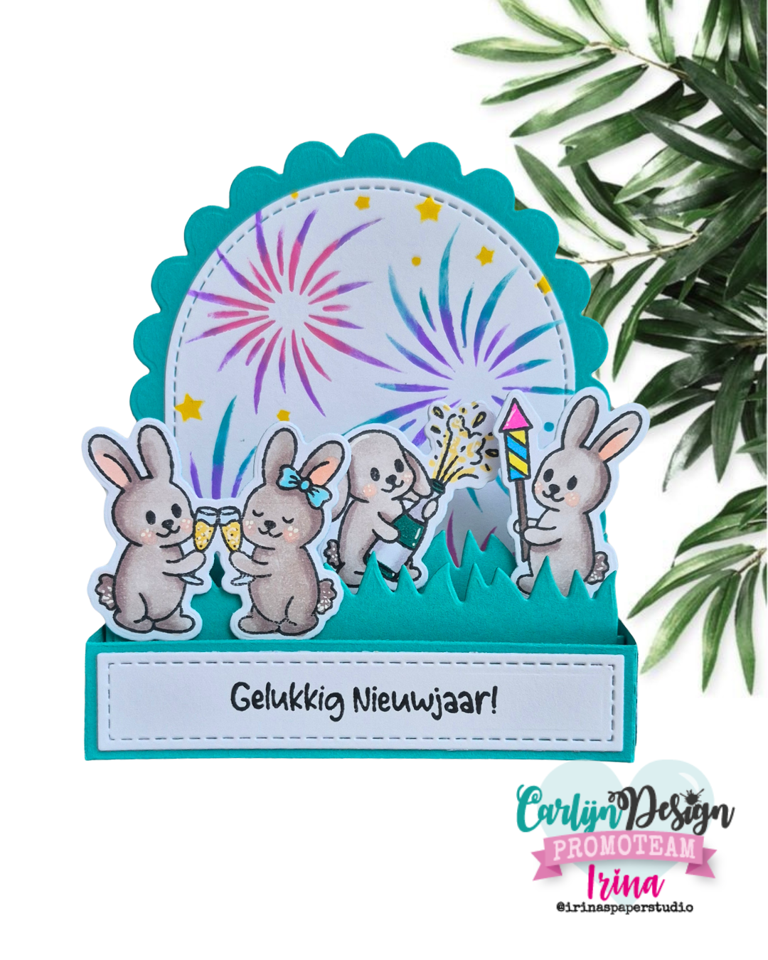 CarlijnDesign Nieuwjaar Konijnen CDST-0188 stempel A6