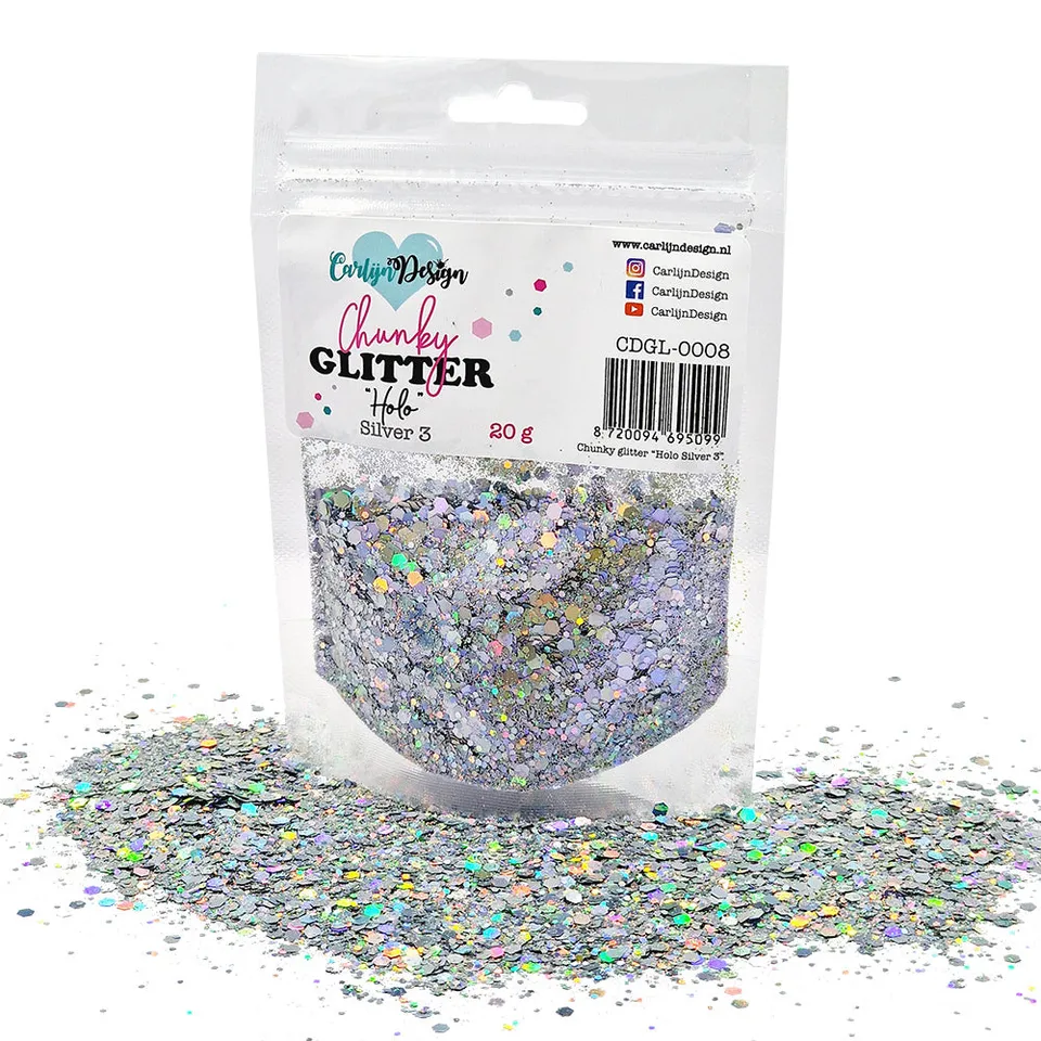 CarlijnDesign Chunky Glitter CDGL-0008 holo silver 20g
