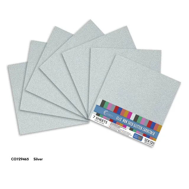 Couture Creations Silver glitterpapir 12x12 7 ark sølv 120gsm