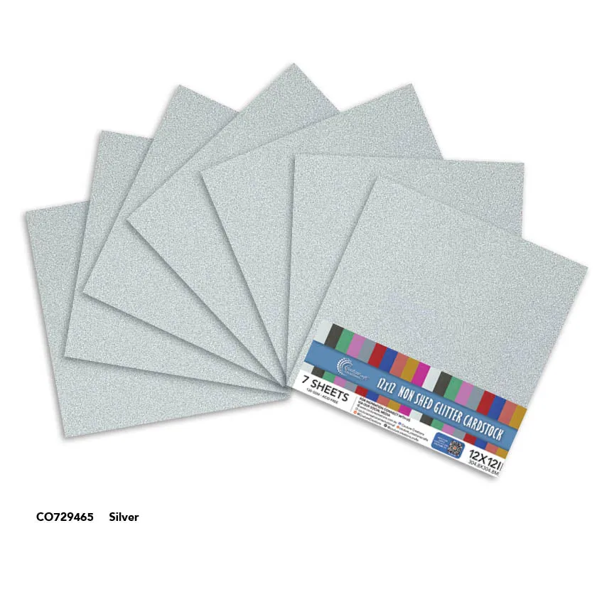 Couture Creations Silver glitterpapir 12x12 7 ark sølv 120gsm