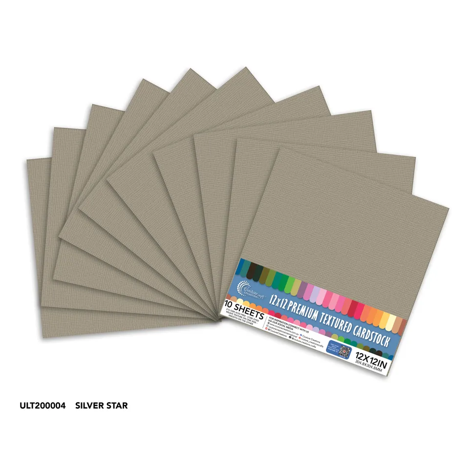 Couture Creations Silver Star kartong 12x12 10 ark sølv