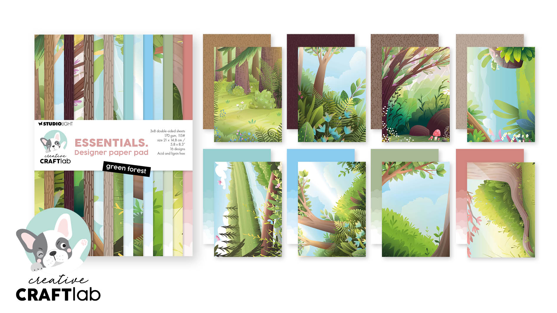 Studio Light Creative Craftlab papirblokk Green forest A5 grønn