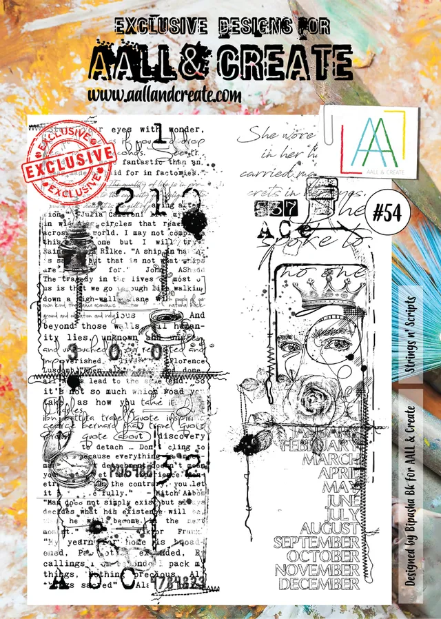 Aall and Create #54 Strings N Scripts stempelsett A4 klart skrift