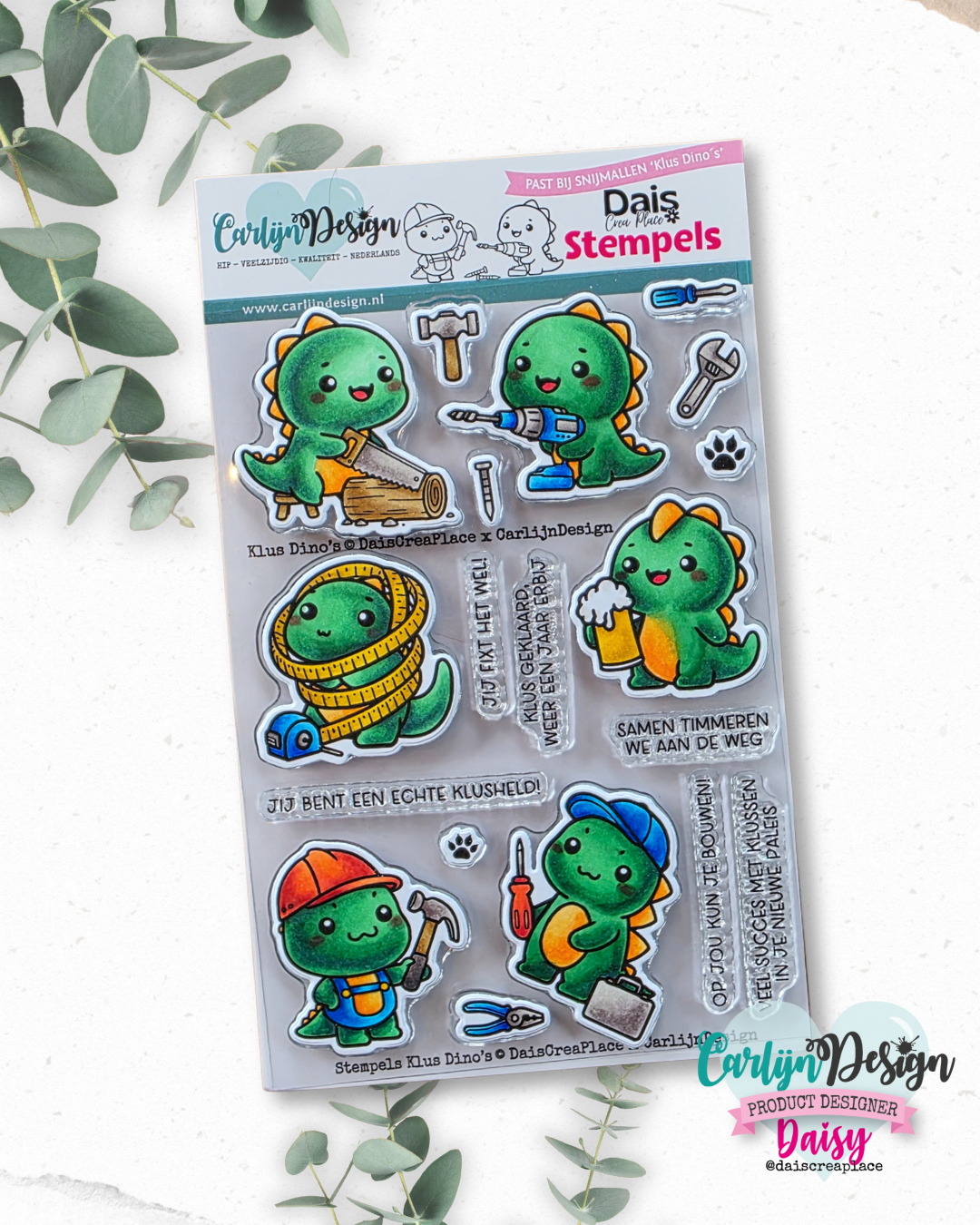 CarlijnDesign Klus Dino's CDST-0177 stempelsett A6 herrekort