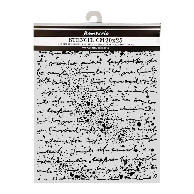 Stamperia Cosmos Handwriting sjablong 20x25 cm tykk