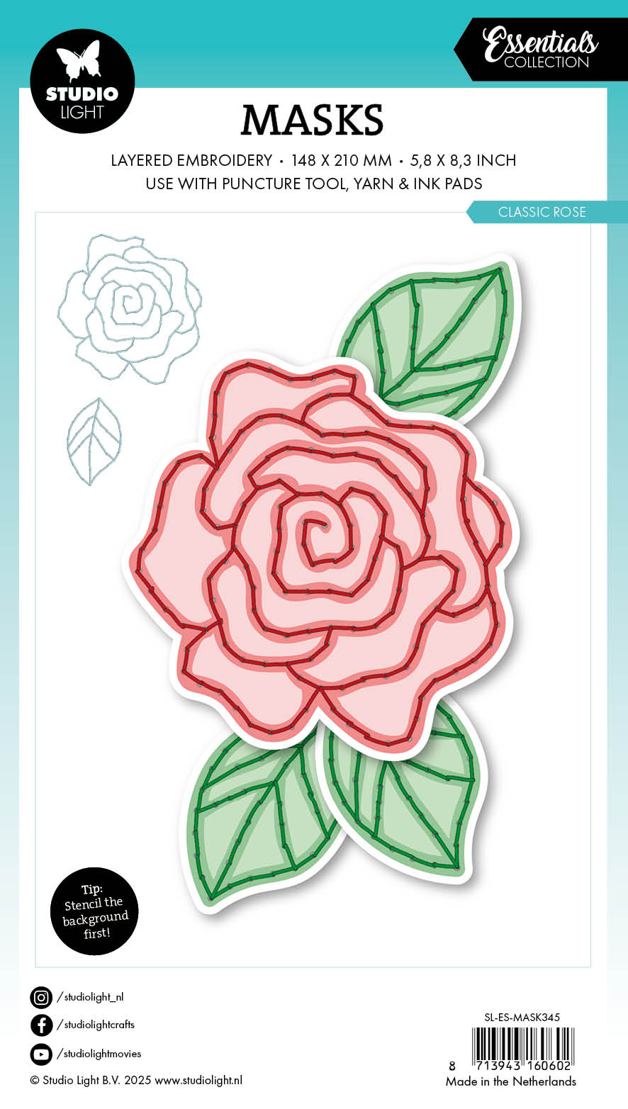 Studio Light Essentials Classic rose sjablong broderi A5