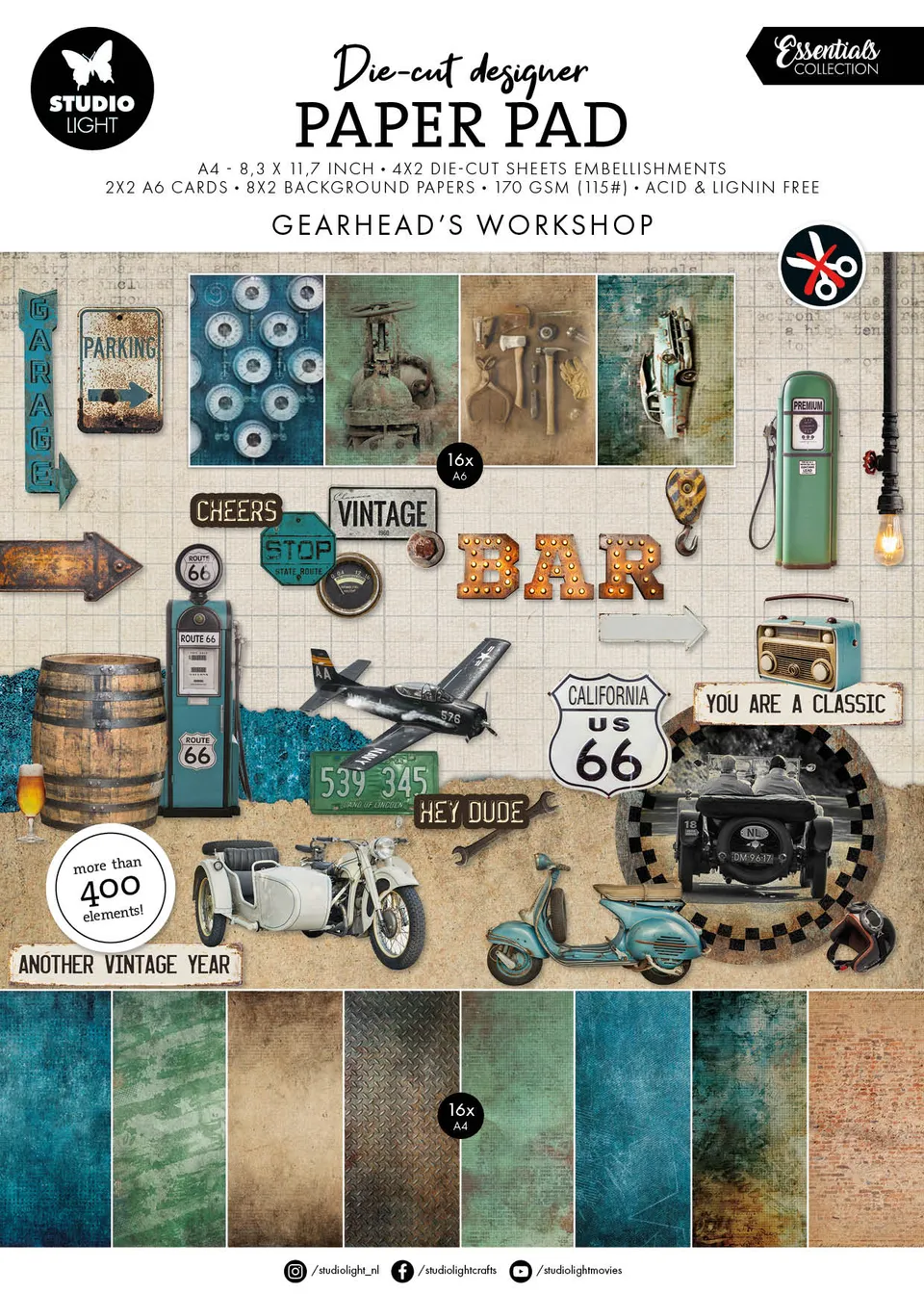 Studio Light Essentials die-cut papirblokk Gearhead 28 ark