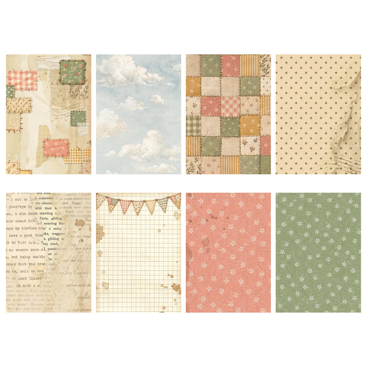Stamperia Cozy Family rispapir A6 bakgrunner 8 stk