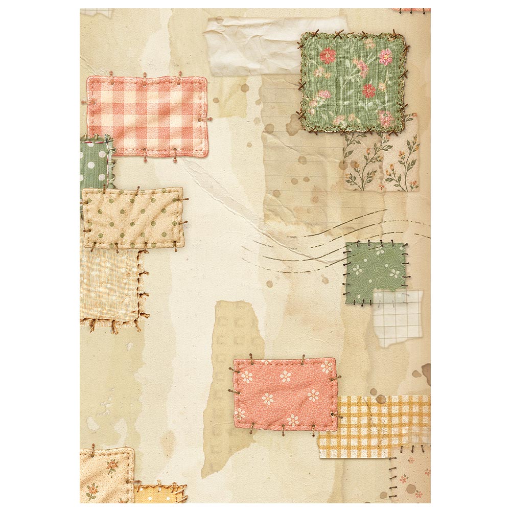 Stamperia Cozy Family rispapir A6 bakgrunner 8 stk