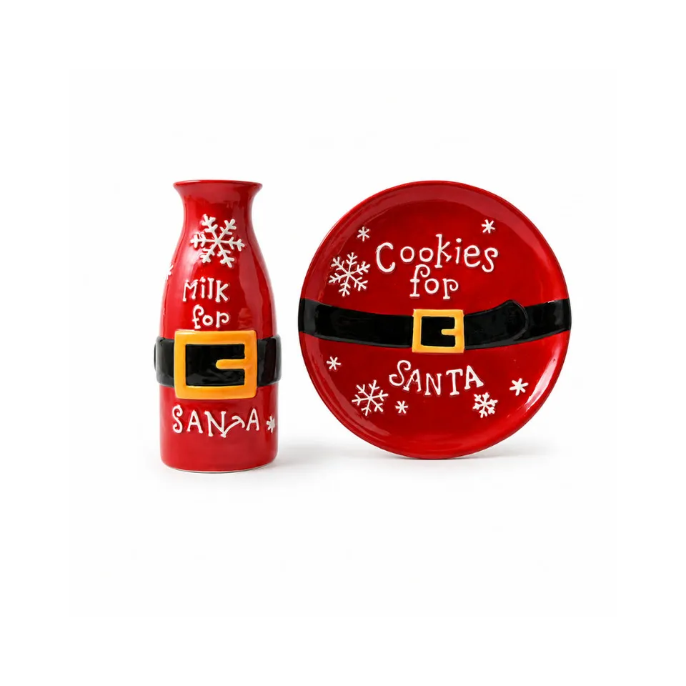 KaiserCraft Christmas Milk & Cookies melk- og kjeksfat 2 deler dolomitt
