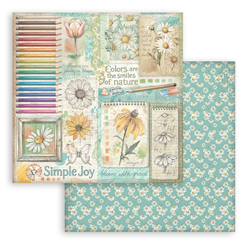 Stamperia Daisy Art papirblokk 8x8 blomstermønster
