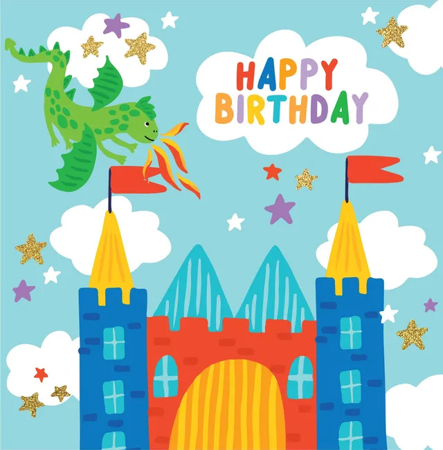 KaiserCraft Enchanted Dragon Castle gratulasjonskort 13x18 cm teksturert