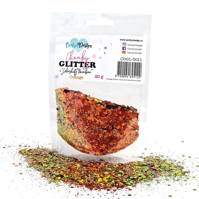 CarlijnDesign CDGL-0011 chunky glitter rainbow orange 20 g colorshift