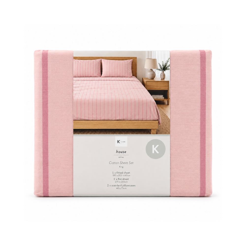 K&Co House Series Pink Stripe sengetøysett king bomull
