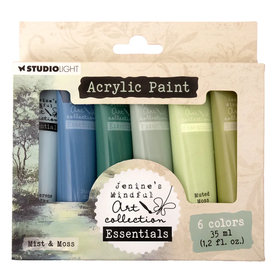 Jenines Mindful Art Essentials Mist Moss akrylmaling 6 stk