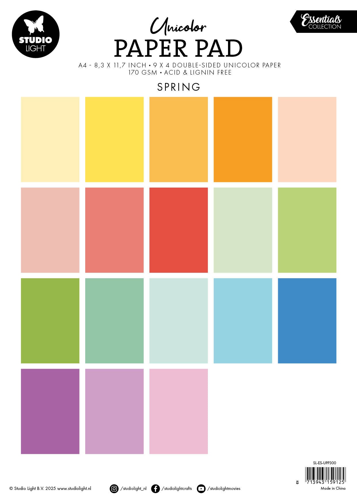 Studio Light Essentials Unicolor Spring tones papirblokk A4 pastell