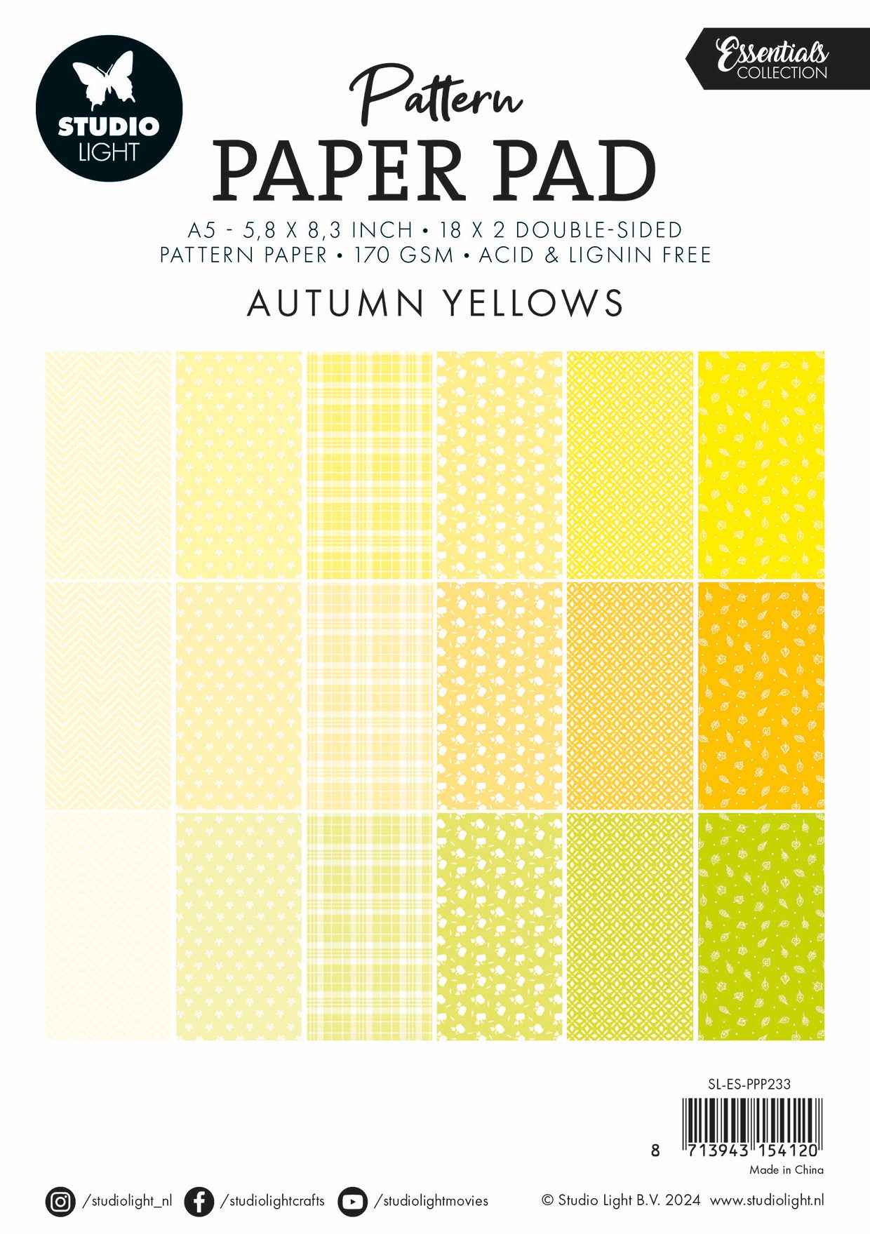 Studio Light Essentials Shades of Yellow mønsterpapirblokk 36 ark gul