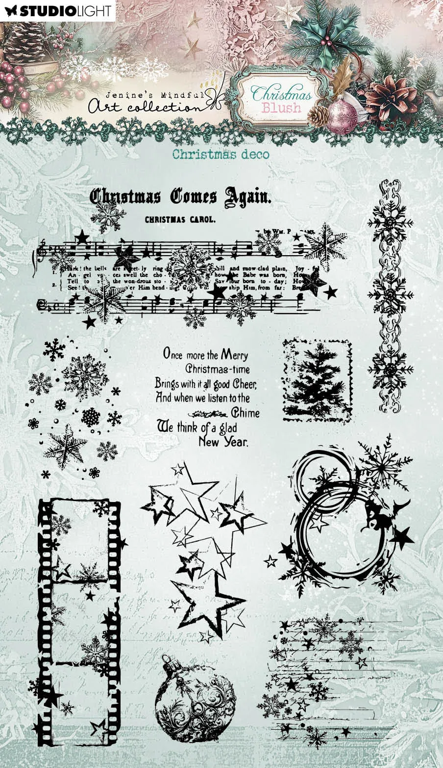 Jenine's Mindful Art Christmas Blush clear stempel Christmas deco