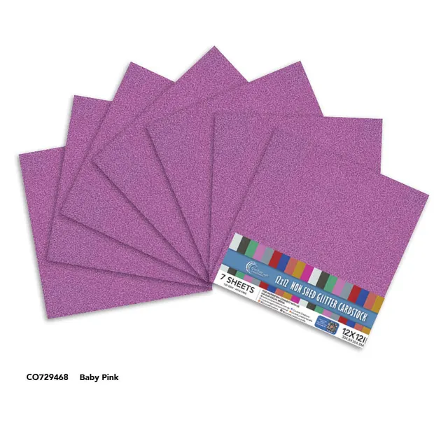 Couture Creations glitterpapir 12x12 baby rosa 120 g 7 ark