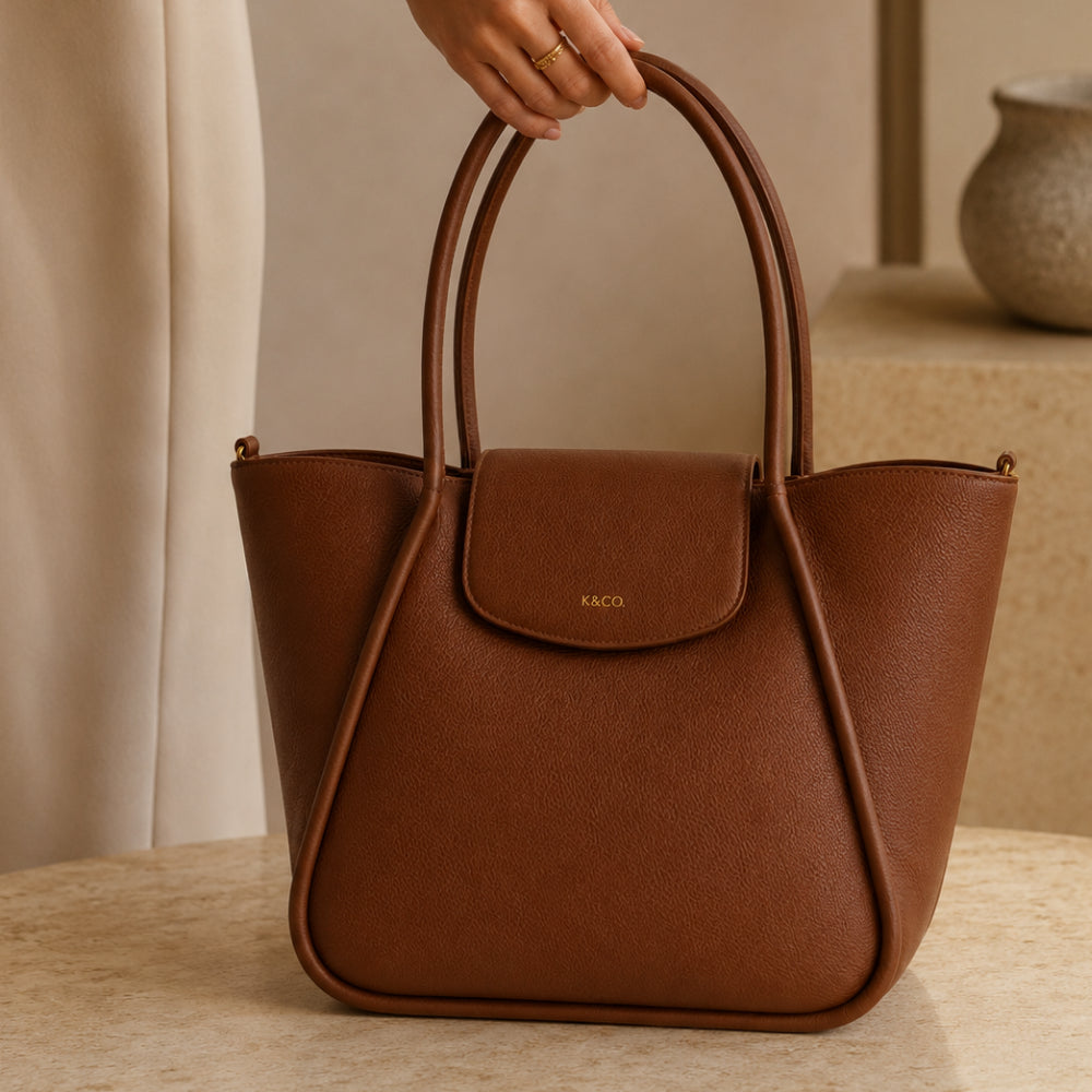 K&Co Genuine Leather veske Tan Flapover Tote