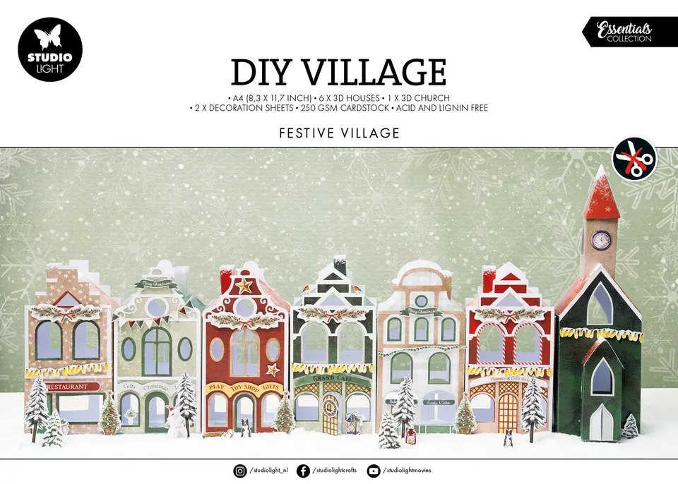 Studio Light Essentials papirblokk festive village dieskutt