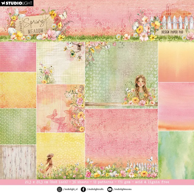 Studio Light Spring Meadow designerpapirblokk bakgrunn 20,3 cm