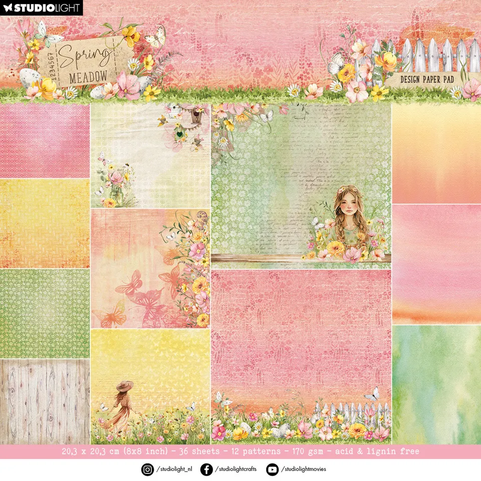 Studio Light Spring Meadow designerpapirblokk bakgrunn 20,3 cm