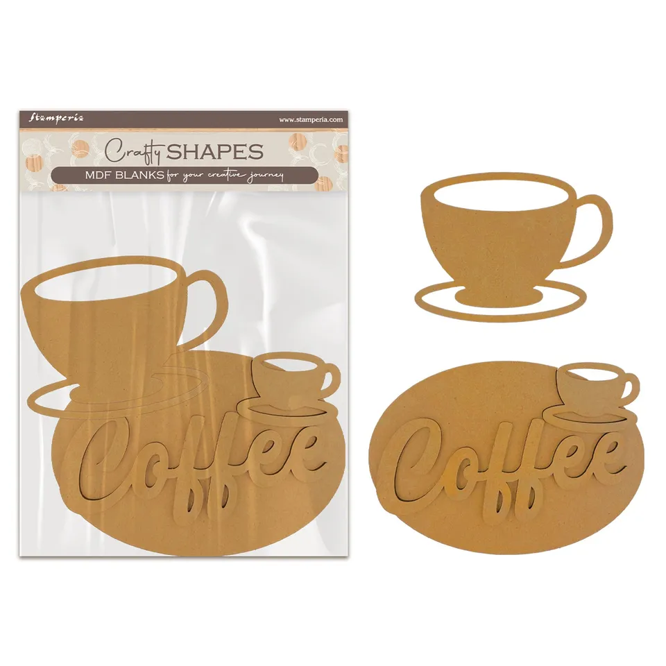 Stamperia Coffee Chocolate MDF-blank kopp og fat 30 cm