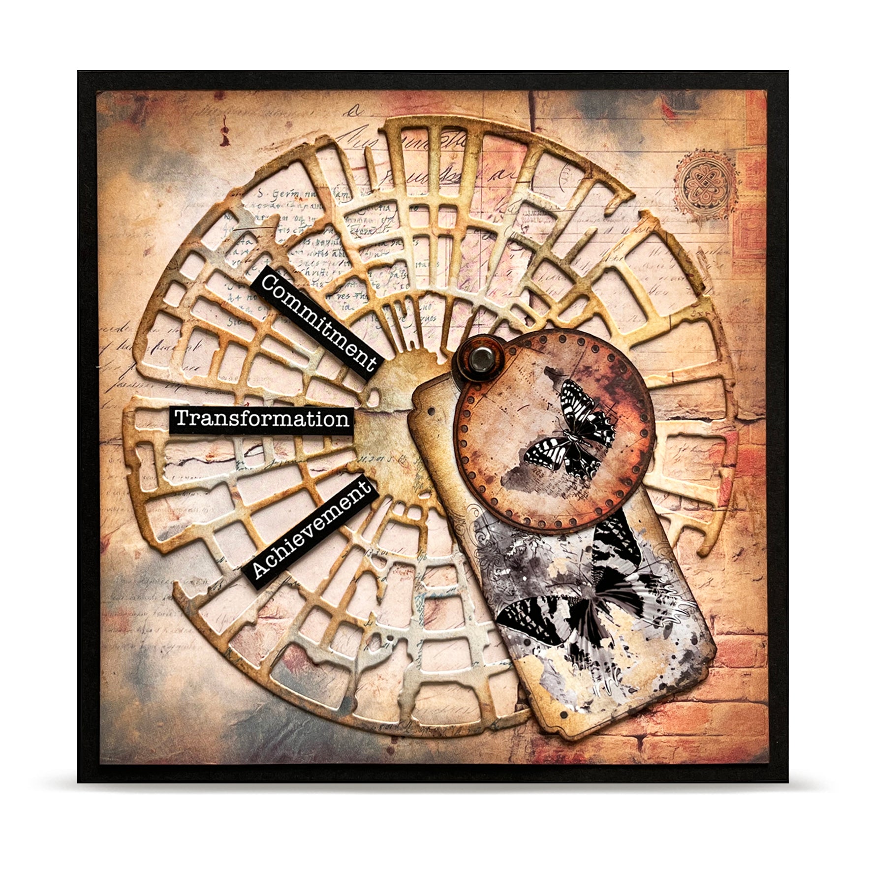 Autour de Mwa sjablong + dies 15x15 cm matchende sett