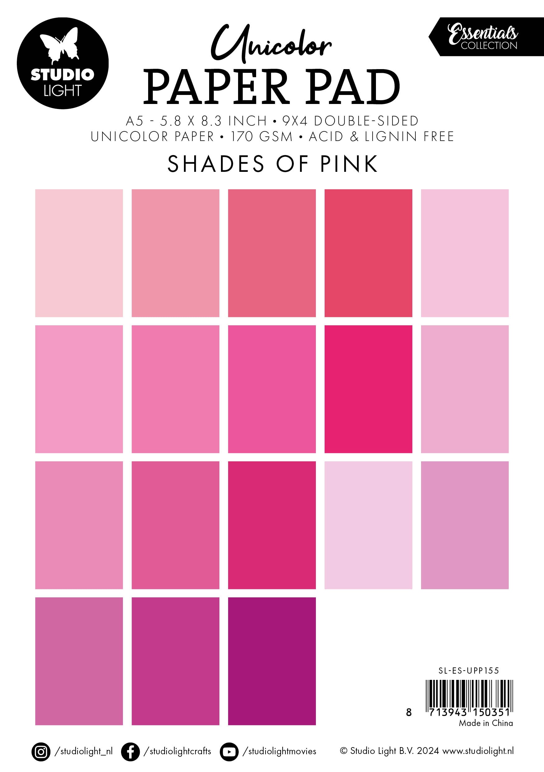 Studio Light Essentials papirblokk shades of pink A5 36 ark