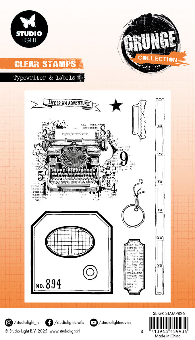 Studio Light Grunge Typewriter & Labels clear stempel 93x136 mm