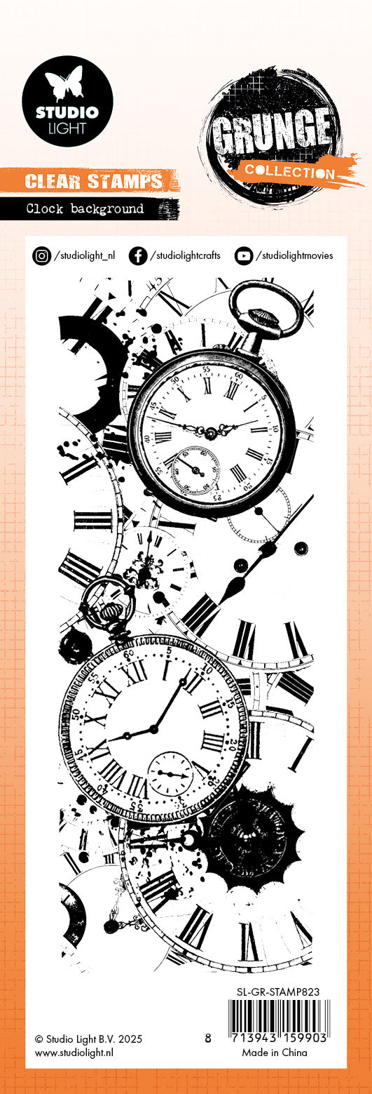 Studio Light Grunge Collection Clock Background stempel 72x194 mm