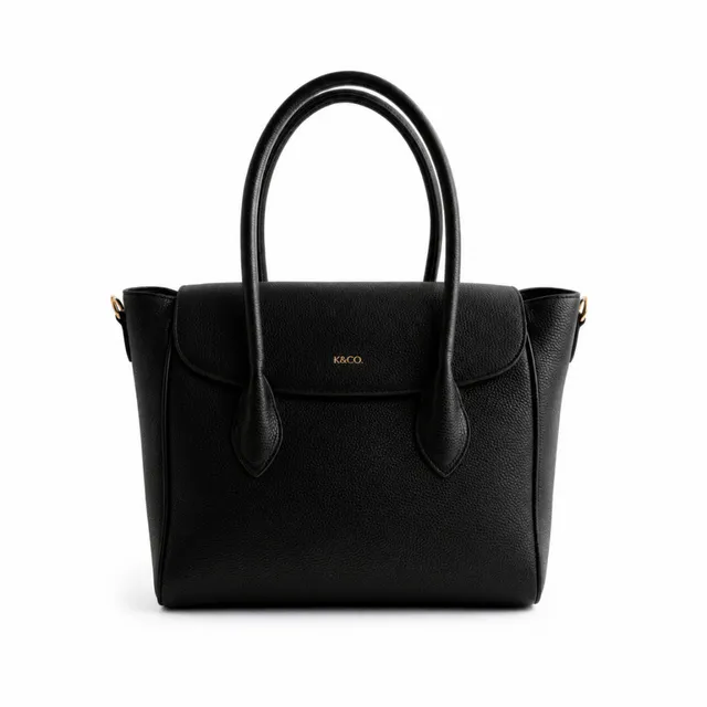 K&Co. Flapover Satchel veske svart ekte skinn