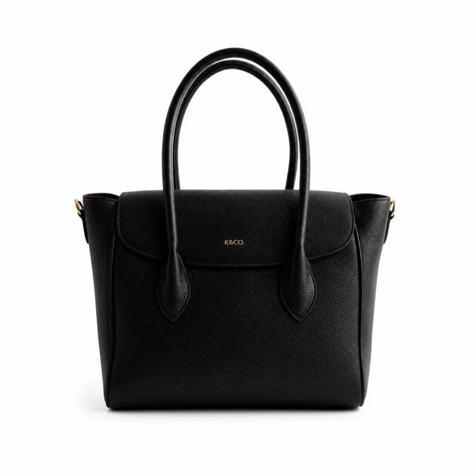 K&Co. Flapover Satchel veske svart ekte skinn