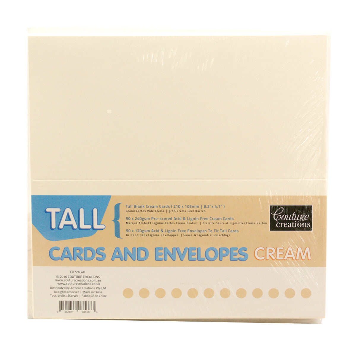 Couture Creations Tall Cream kortsett 50 kort konvolutter krem
