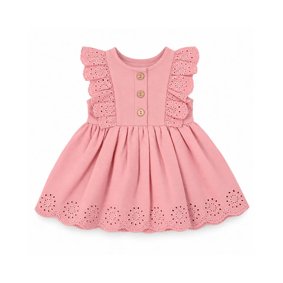 KaiserCraft Salty Toes Baby Broderie Jersey Mix kjole rosa 2-delt