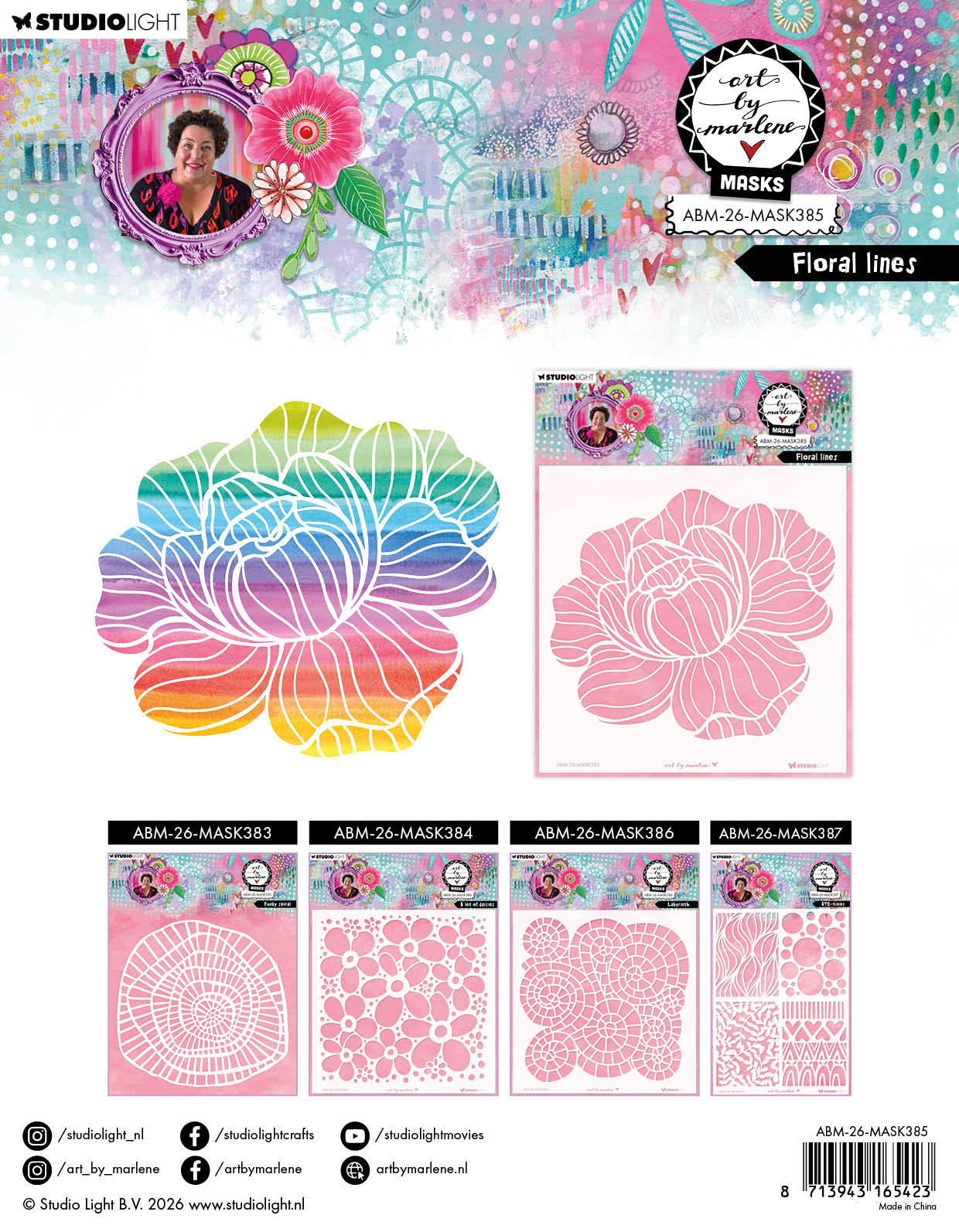Art by Marlene 2026 Floral Lines mask stencil blomster