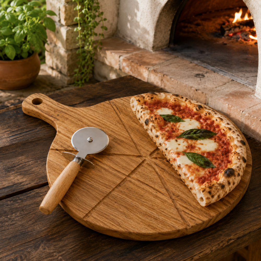 KaiserCraft pizzabrett med kutter 40x30 cm rustfritt