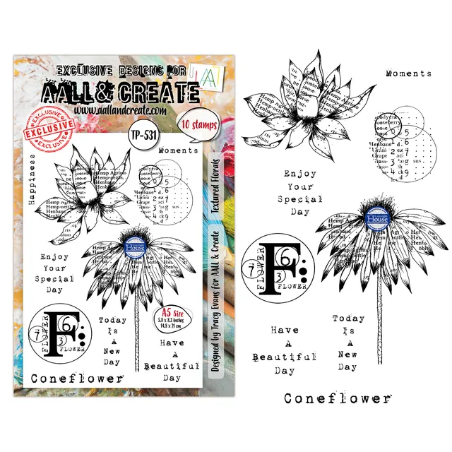 Aall and Create TP-531 Textured Florals stempelsett A5 blomster