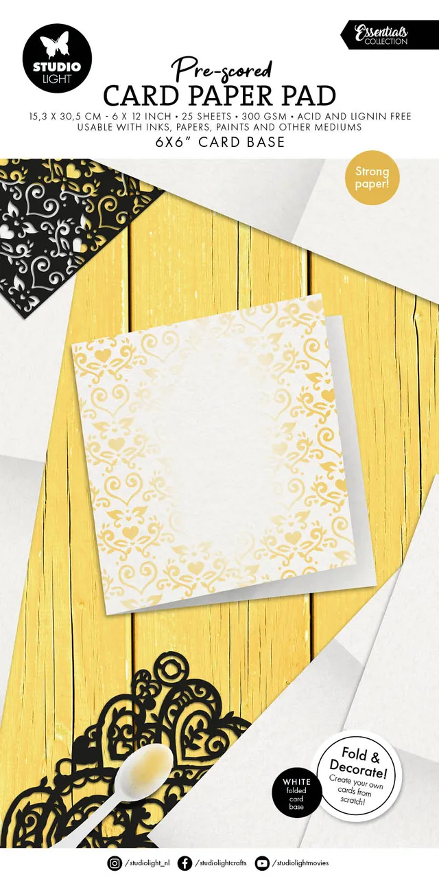 Studio Light Essentials Card Paper Pad kortbase 6x6" hvit falslet